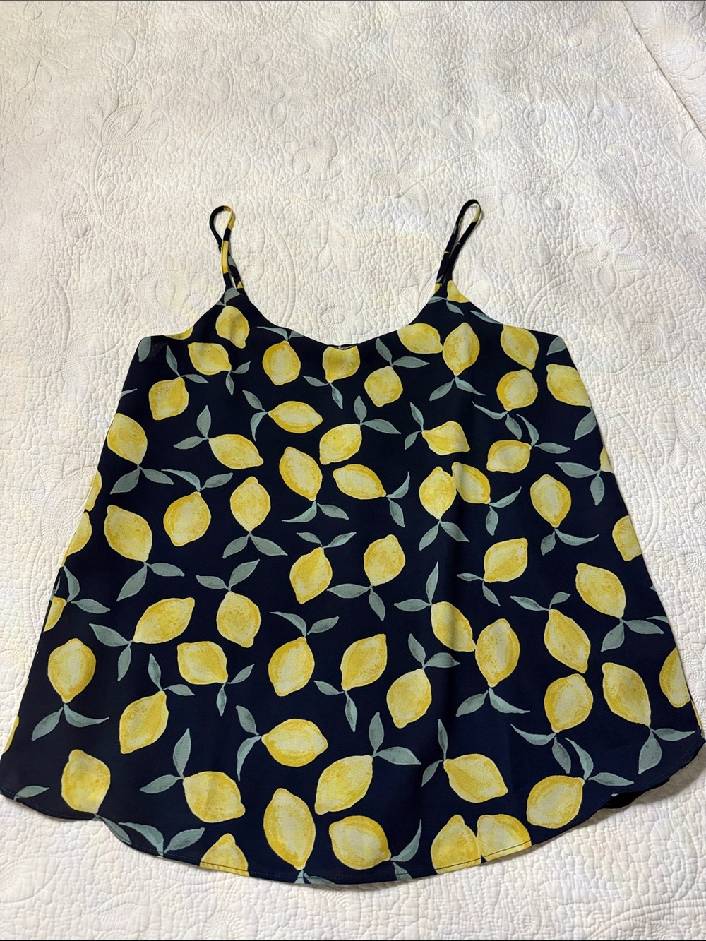 Lemon Print Spaghetti Strap Cami Top - Navy& Yellow